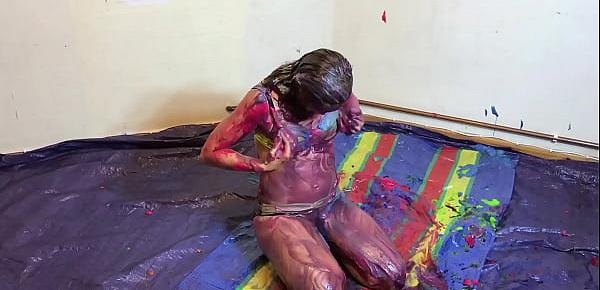  VERY Naughty Sexy Girl, playing with Custard Pies and Messy Slime